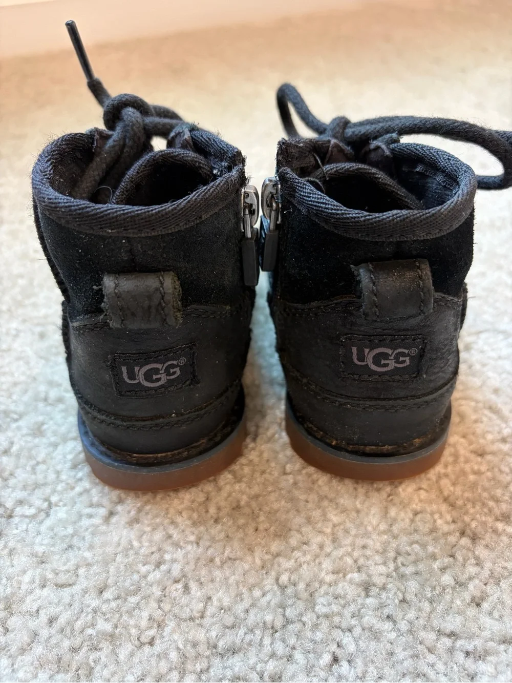 UGG Kids Black Leather Ankle Boots with Extra Laces